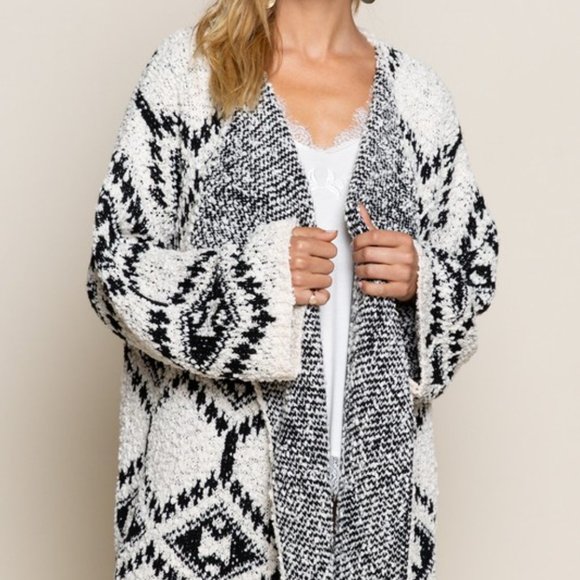 Azeala Waterfall Aztec Popcorn Cardigan Sweater - Picture 11 of 12